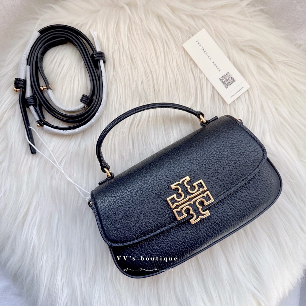 NWT Tory Burch Britten Mini Top Handle Crossbody Black Gold 149645